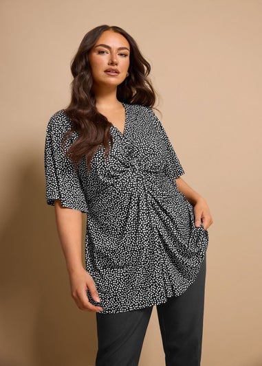 Evans Curve Black & White Polka Dot Twist Front Top