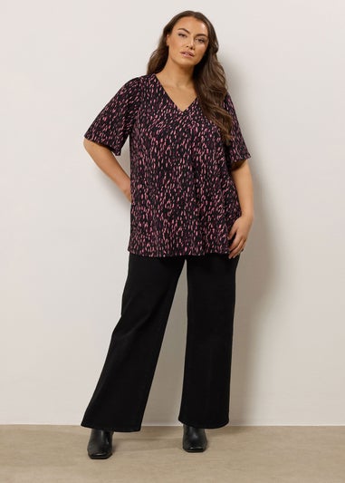 Evans Curve Black & Pink Abstract Print Pleat Swing Top