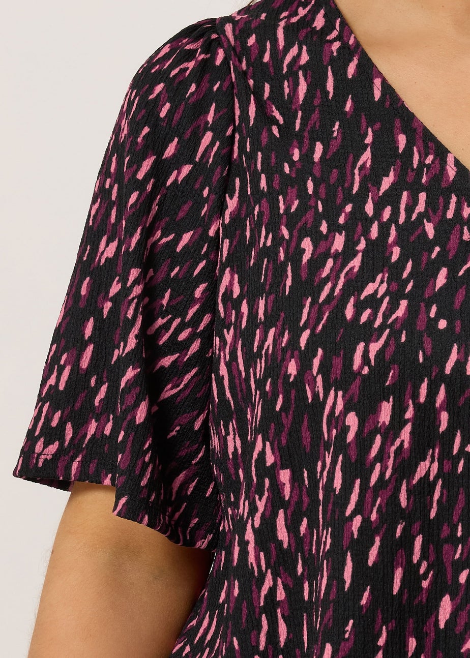 Evans Curve Black & Pink Abstract Print Pleat Swing Top
