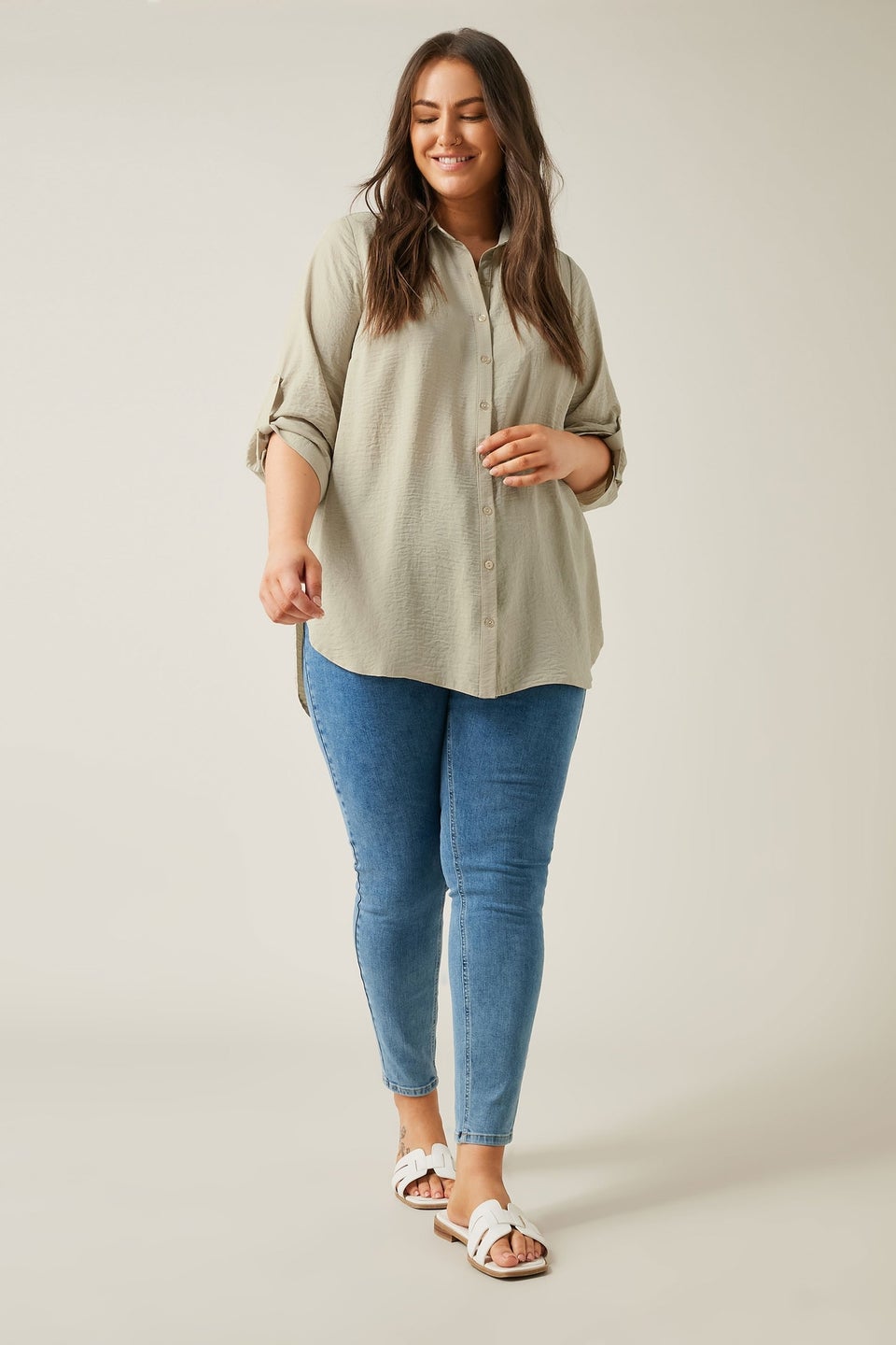 Evans Curve Natural Brown Tab Sleeve Shirt