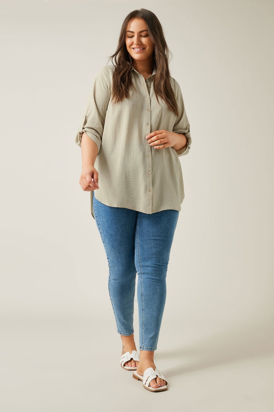 Evans Curve Natural Brown Tab Sleeve Shirt