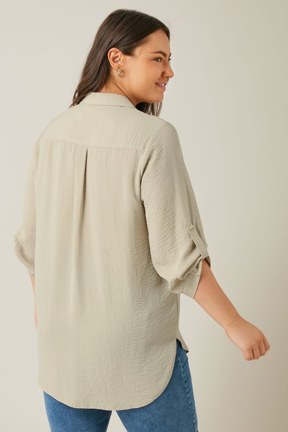 Evans Curve Natural Brown Tab Sleeve Shirt