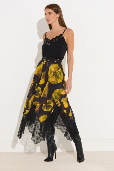 Star By Julien Macdonald Yellow Floral Pleated Mesh Skirt