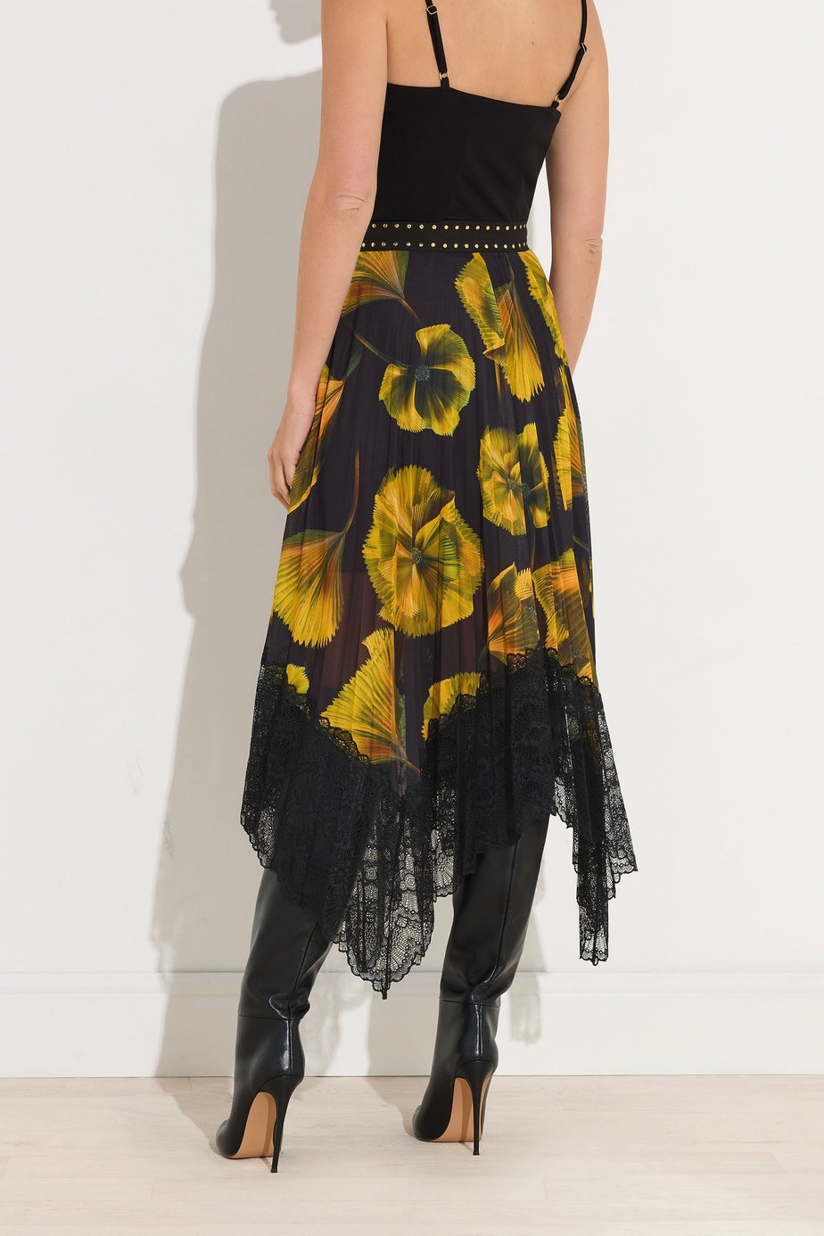 Star By Julien Macdonald Yellow Floral Pleated Mesh Skirt
