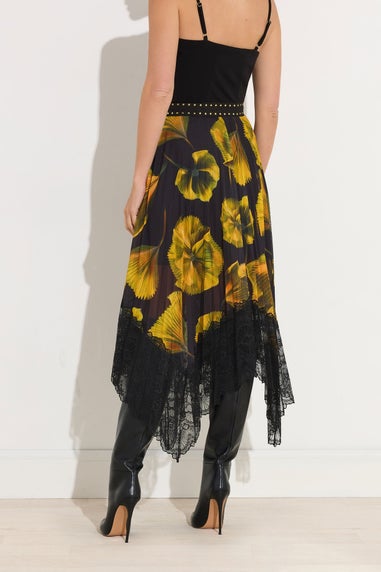 Star By Julien Macdonald Yellow Floral Pleated Mesh Skirt