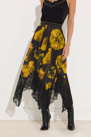 Star By Julien Macdonald Yellow Floral Pleated Mesh Skirt