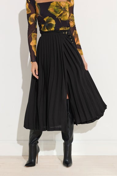 Star By Julien Macdonald Black Pleated Belt Buckle Maxi Skirt