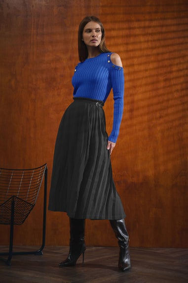 Star By Julien Macdonald Black Pleated Belt Buckle Maxi Skirt