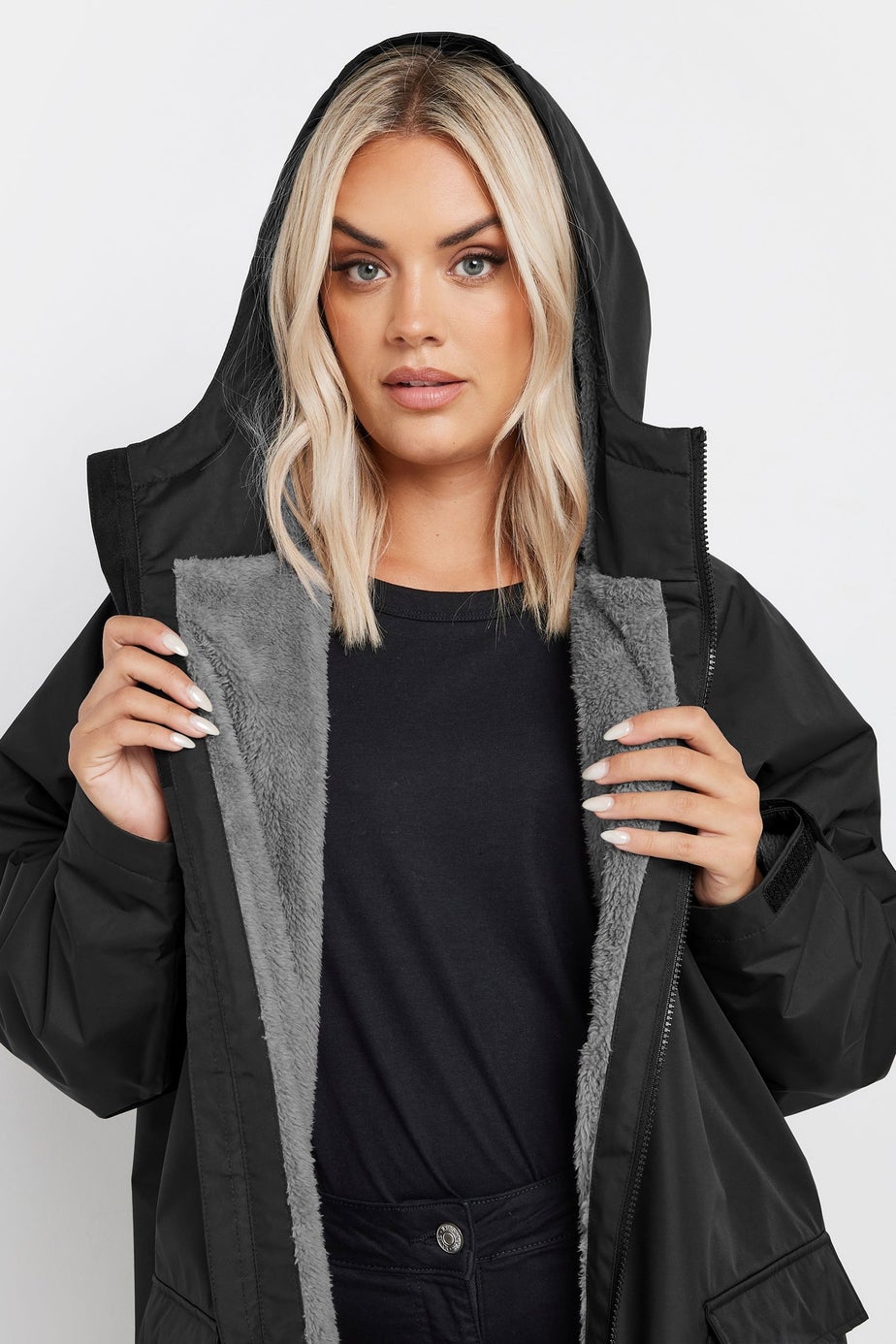 Yours Curve Black Waterproof Fleece Lined Robe