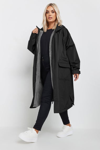 Yours Curve Black Waterproof Fleece Lined Robe