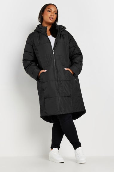 Yours Curve Black Midi Padded Coat