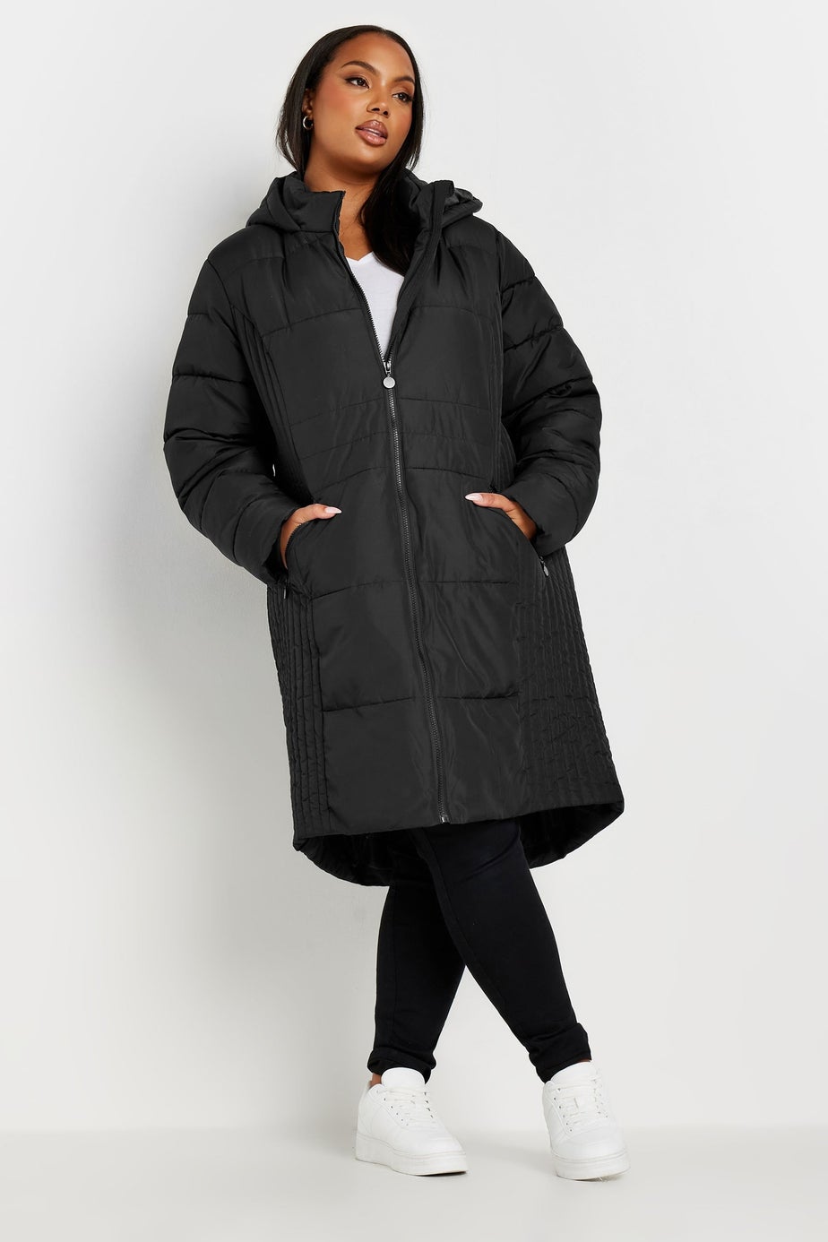 Yours Curve Black Midi Padded Coat