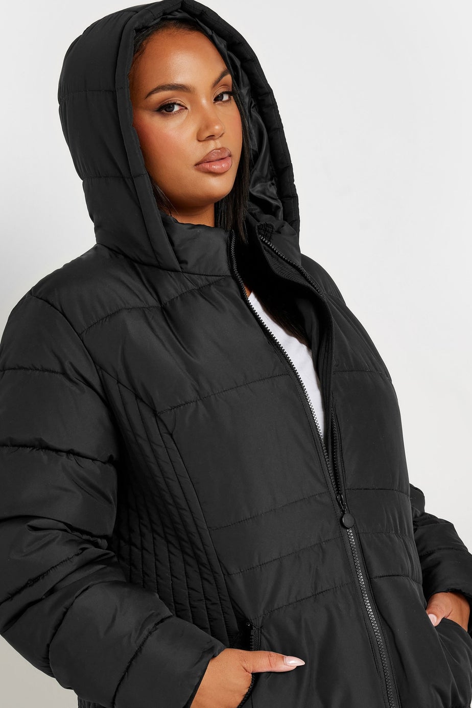 Yours Curve Black Midi Padded Coat