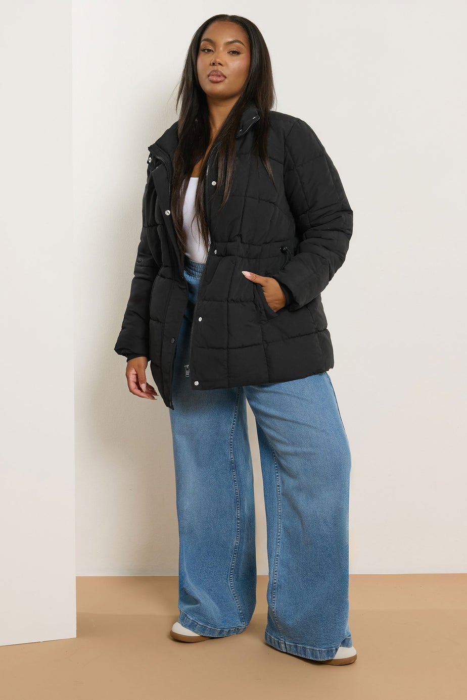 Yours Curve Black Boxy Quilted Coat