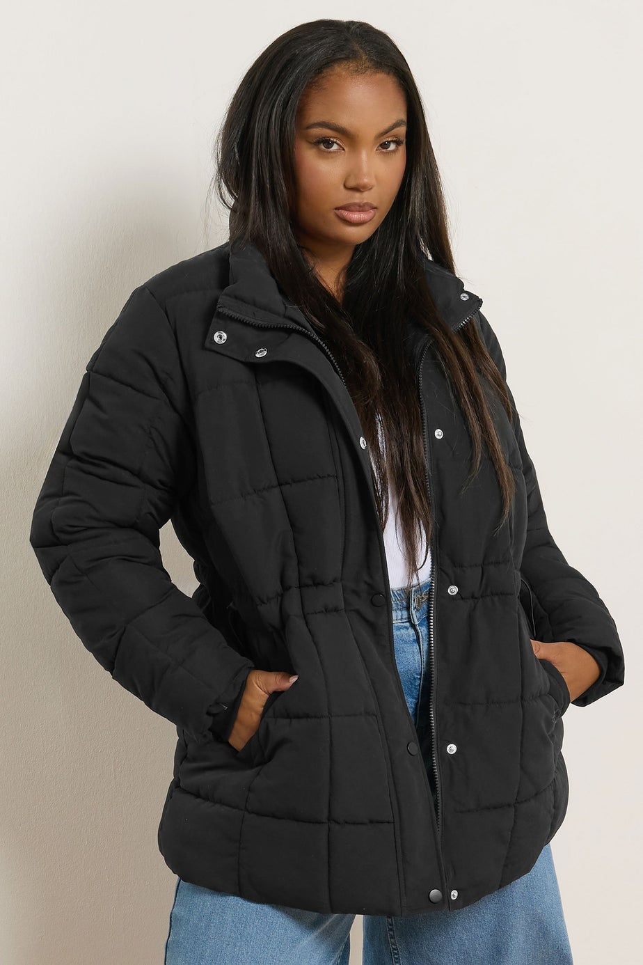 Yours Curve Black Boxy Quilted Coat