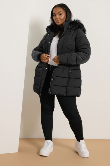 Yours Curve Black Short Puffer Coat
