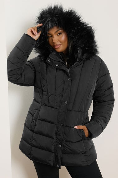 Yours Curve Black Short Puffer Coat