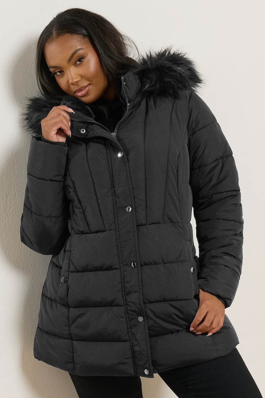 Yours Curve Black Short Puffer Coat