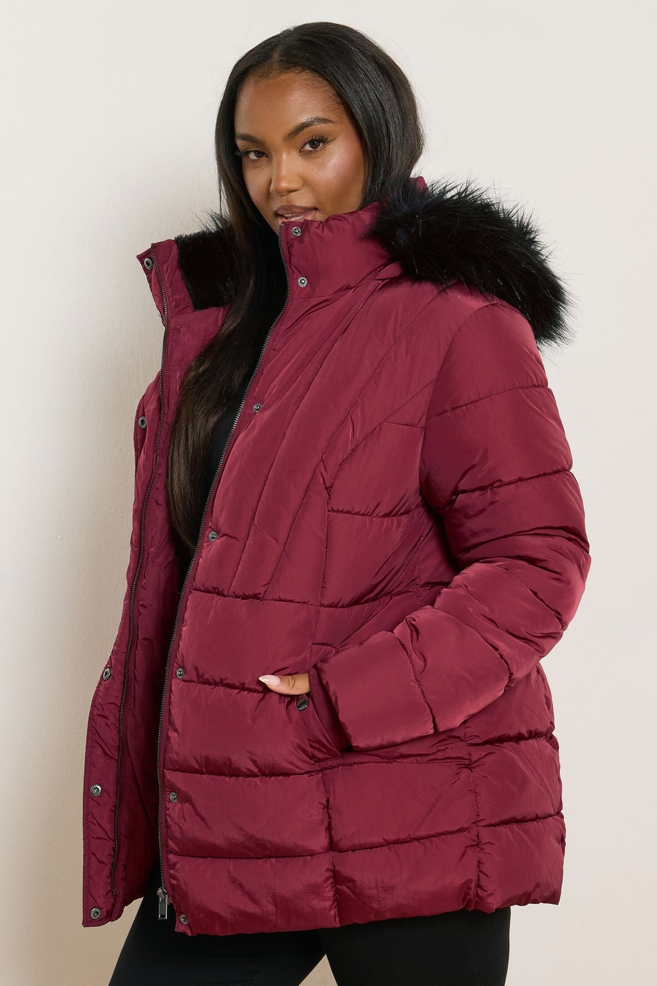 Yours Curve Red Short Puffer Coat