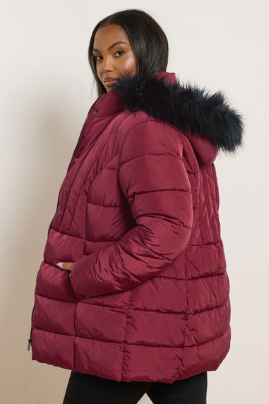 Yours Curve Red Short Puffer Coat