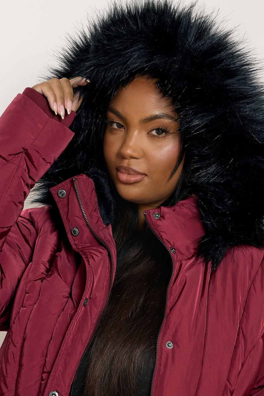 Yours Curve Red Short Puffer Coat