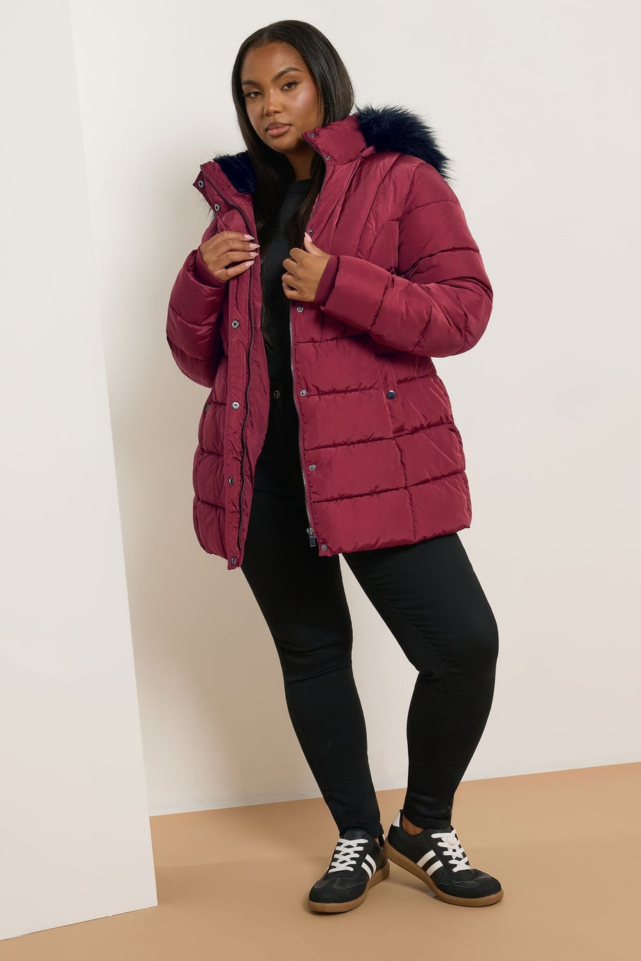 Yours Curve Red Short Puffer Coat