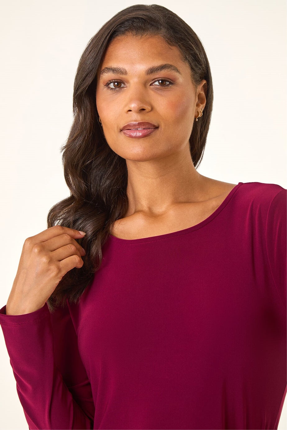 Roman Burgundy Sequin Hem Tunic Stretch Top