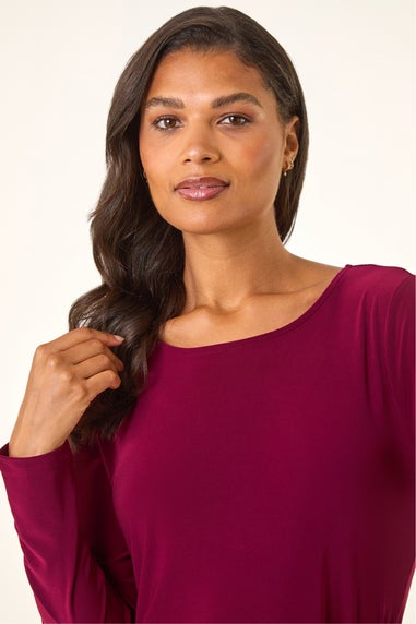 Roman Burgundy Sequin Hem Tunic Stretch Top