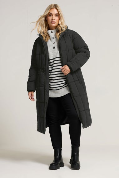 Yours Curve Black Padded Midi Puffer Coat