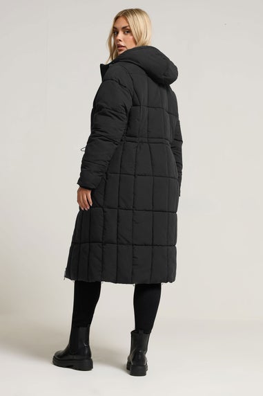 Yours Curve Black Padded Midi Puffer Coat