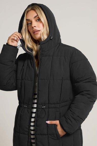 Yours Curve Black Padded Midi Puffer Coat