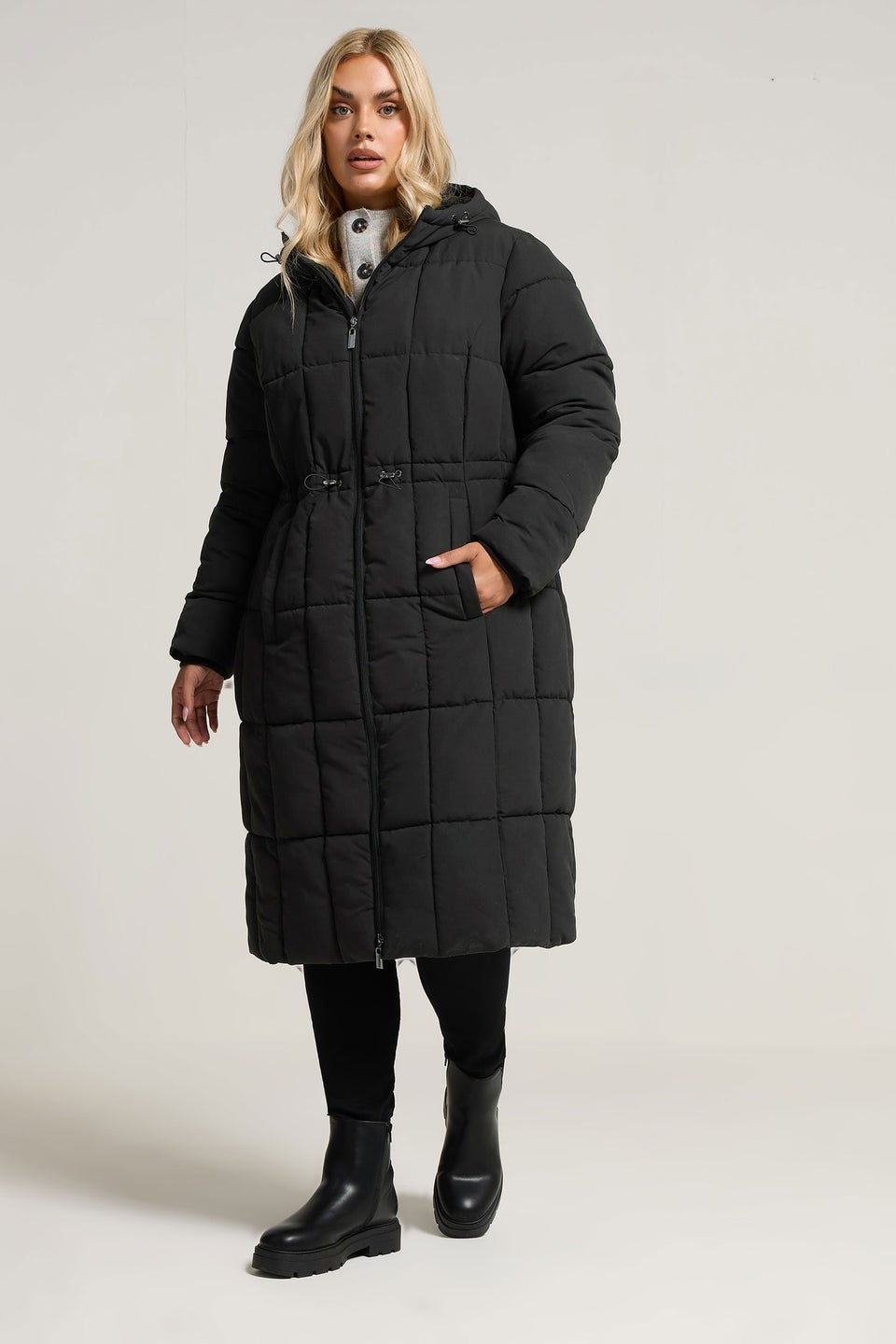 Yours Curve Black Padded Midi Puffer Coat