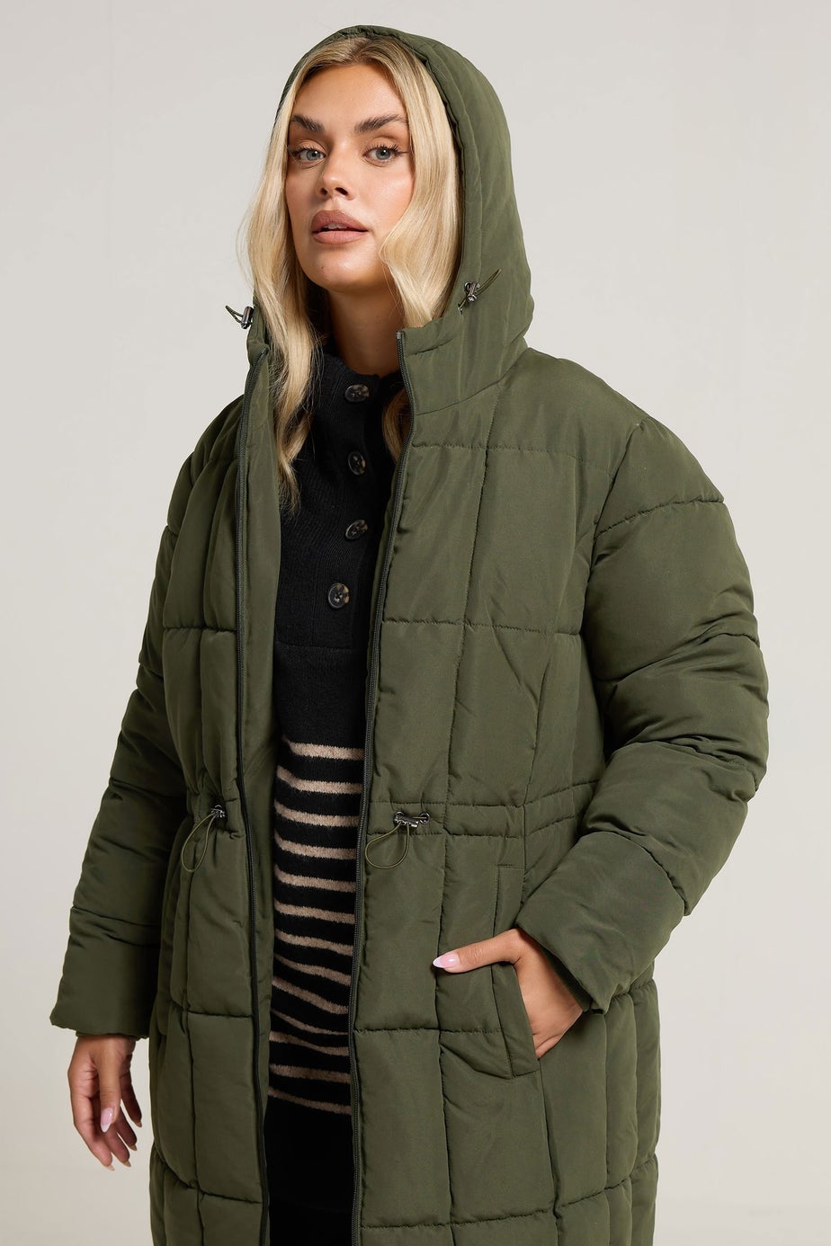 Yours Curve Khaki Green Padded Midi Puffer Coat