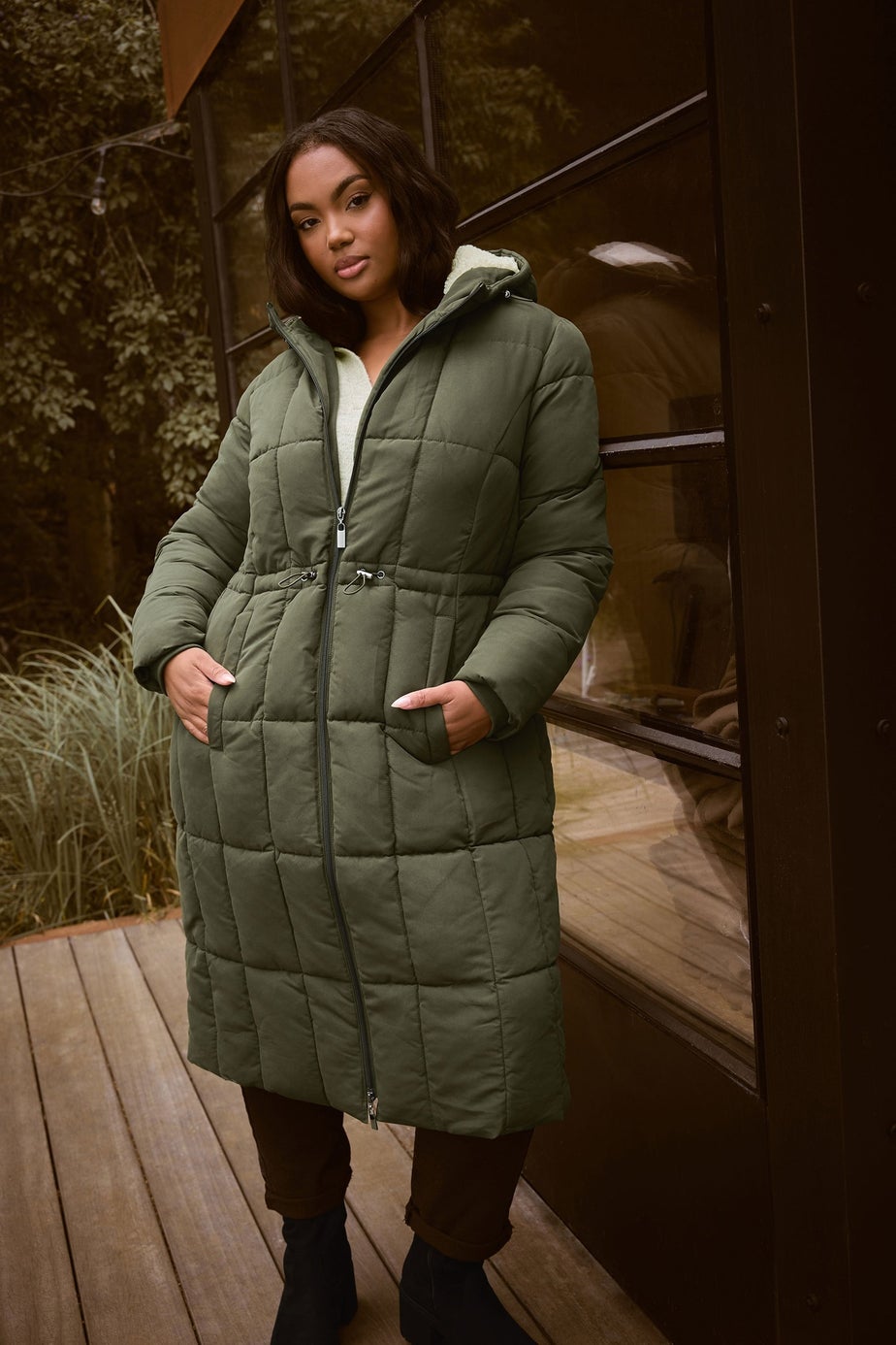 Yours Curve Khaki Green Padded Midi Puffer Coat