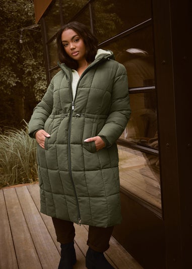 Yours Curve Khaki Green Padded Midi Puffer Coat