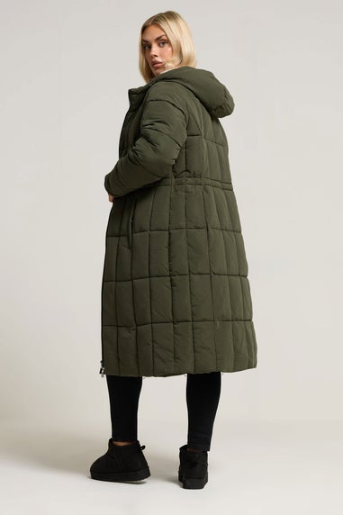 Yours Curve Khaki Green Padded Midi Puffer Coat