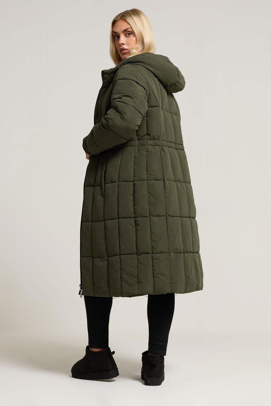 Yours Curve Khaki Green Padded Midi Puffer Coat