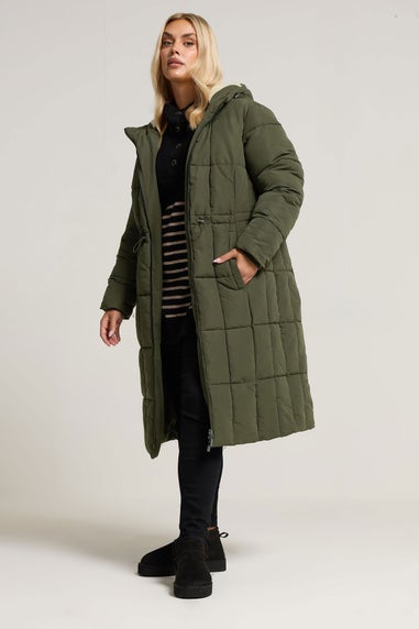 Yours Curve Khaki Green Padded Midi Puffer Coat