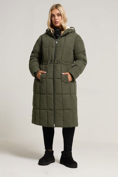 Yours Curve Khaki Green Padded Midi Puffer Coat