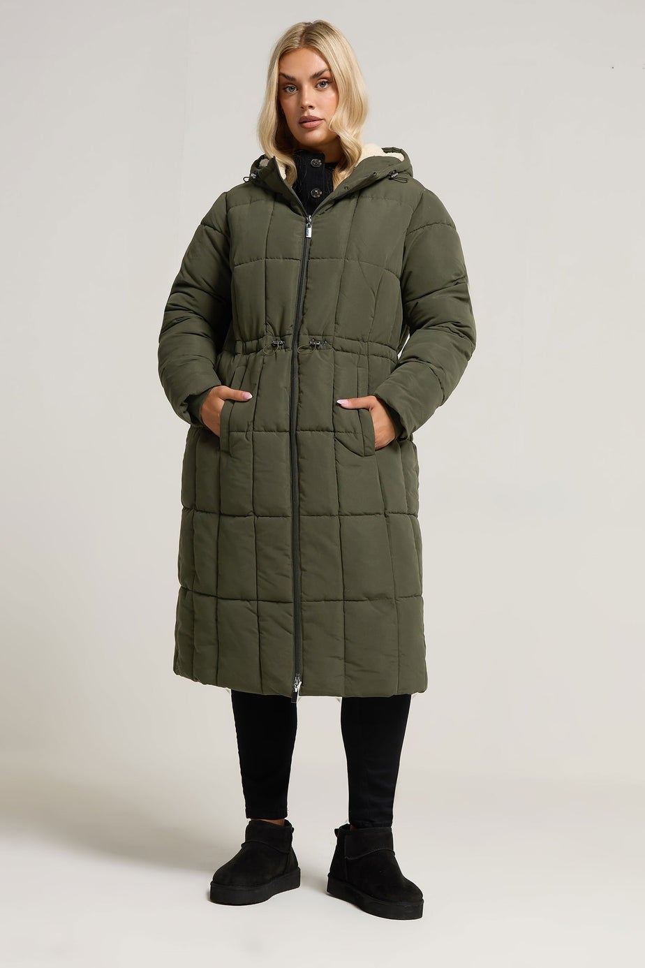 Yours Curve Khaki Green Padded Midi Puffer Coat