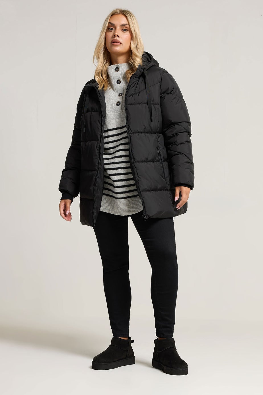 Yours Curve Black Short Padded Coat