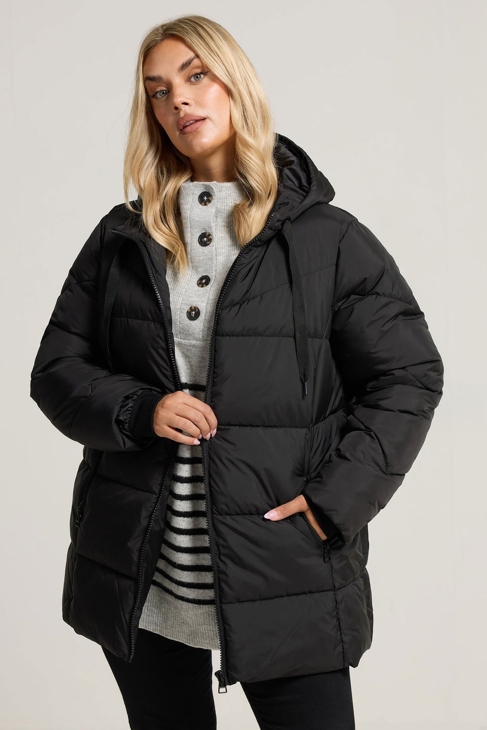 Yours Curve Black Short Padded Coat
