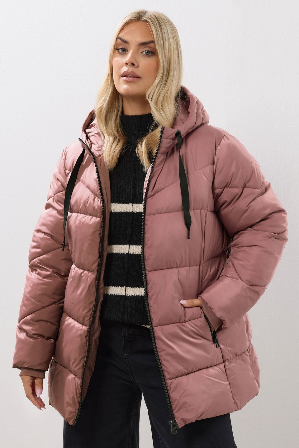 Yours Curve Pink Short Padded Coat