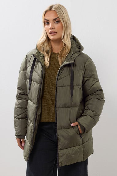 Yours Curve Khaki Green Short Padded Coat