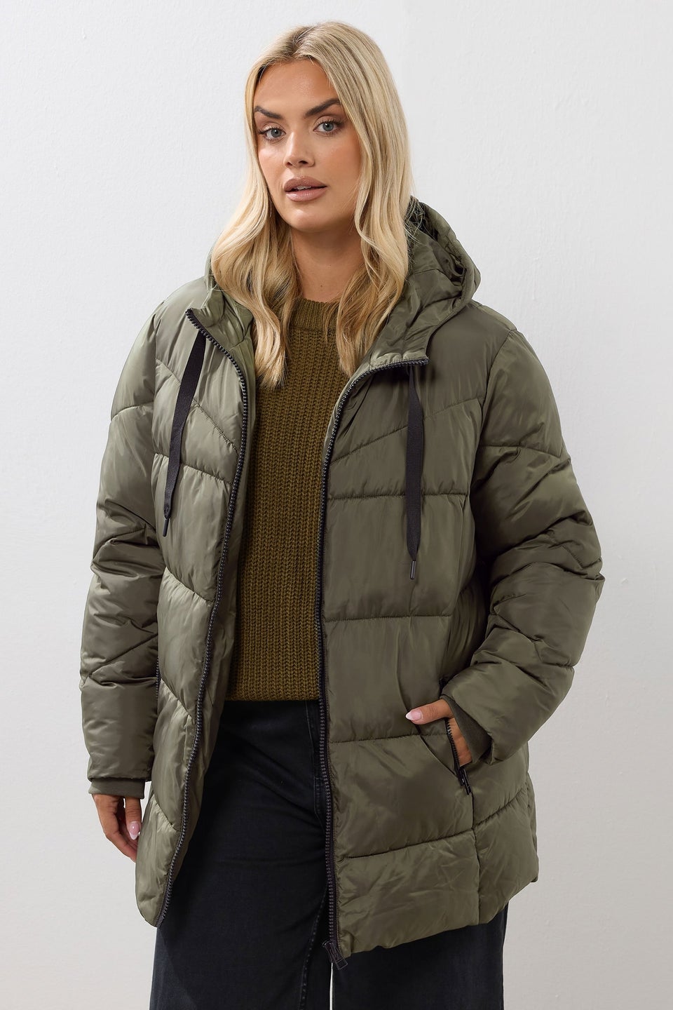 Yours Curve Khaki Green Short Padded Coat