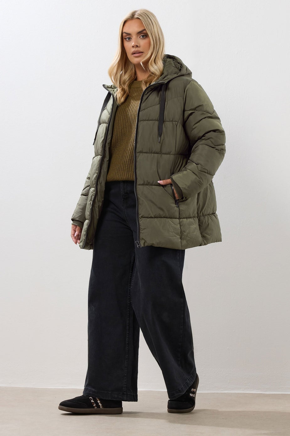 Yours Curve Khaki Green Short Padded Coat