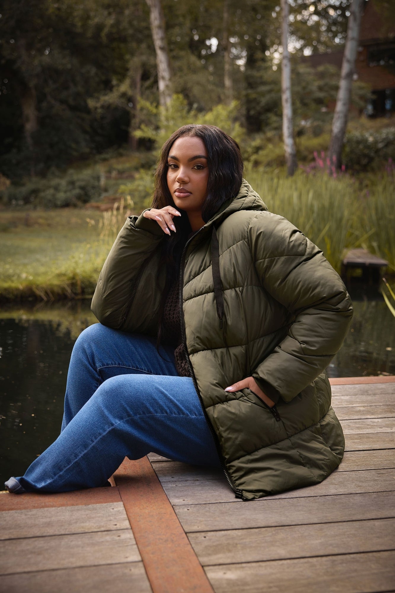 Yours Curve Khaki Green Short Padded Coat - Matalan