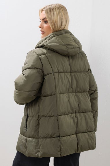 Yours Curve Khaki Green Short Padded Coat