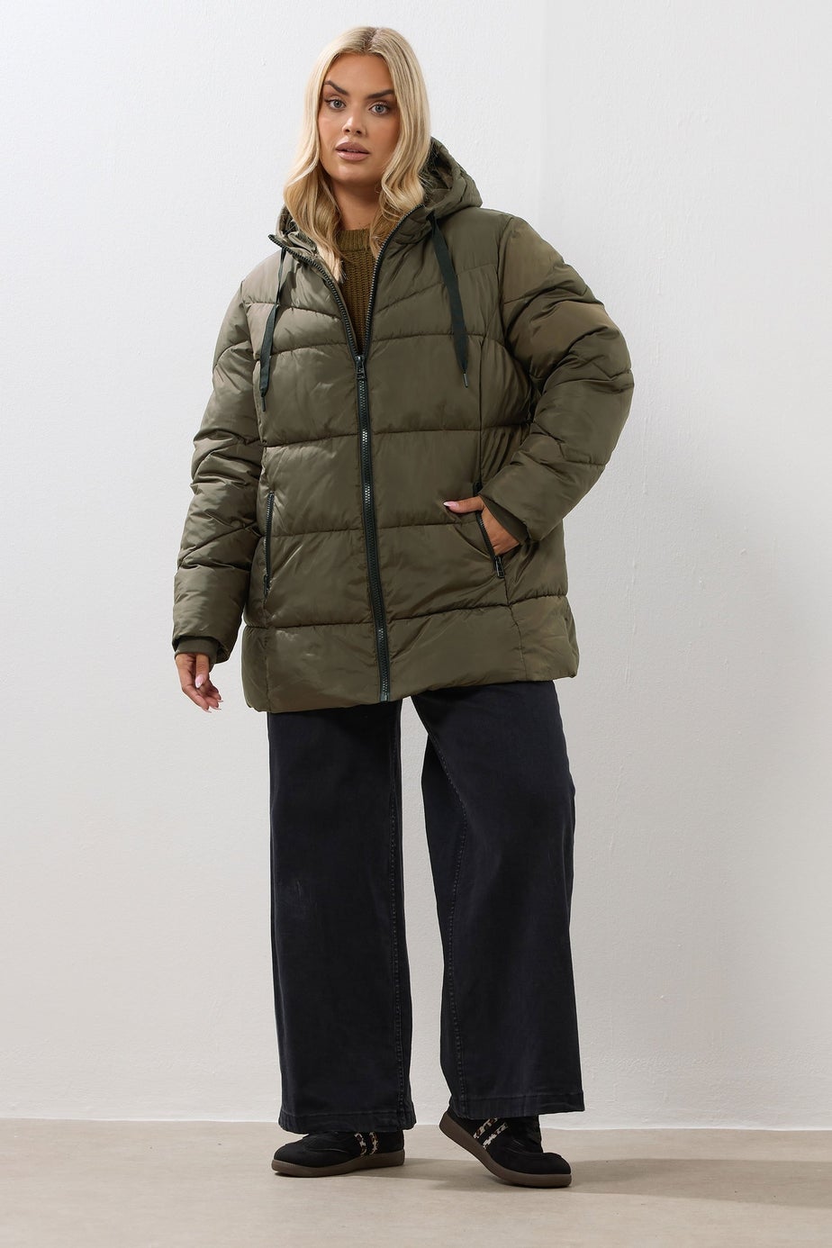 Yours Curve Khaki Green Short Padded Coat
