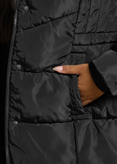 Yours Curve Black Puffer Midi Coat